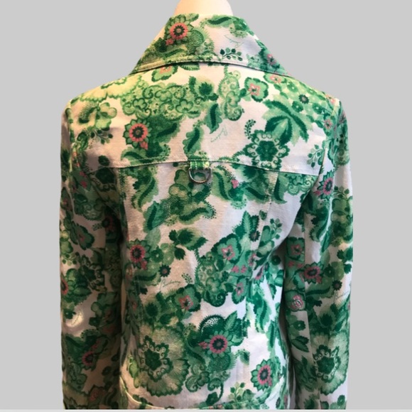 BURBERRY LONDON Women 10 green flower design zipper front jacket - Picture 5 of 15
